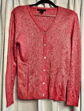 The Limited Womens Cardigan Sweater Size L Red/Silver V-Neck Button Front Knit